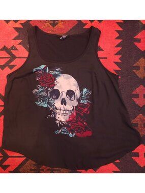 Torrid Black Sleeveless Tank Top Skull & Roses Graphic Design Size 1